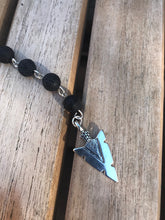Load image into Gallery viewer, Long silver arrowhead lava bead essential oil diffuser necklace