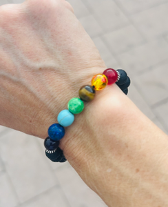 Adjustable Rainbow lave bead diffuser bracelet
